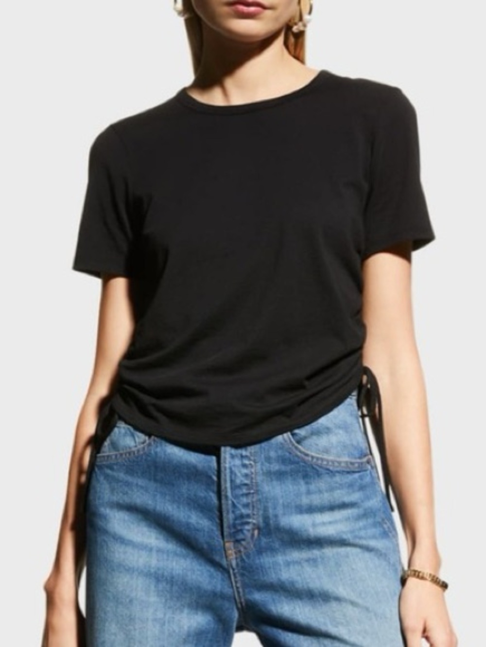 Veronica Beard Tazi Side Ruched Cotton Tee in Black Small